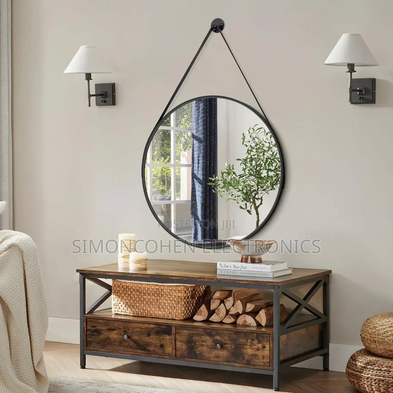 Round Hanging Mirror With Strap