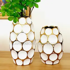 Large White and Gold Flower Vase