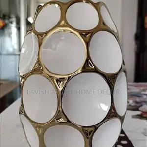 Large White and Gold Flower Vase