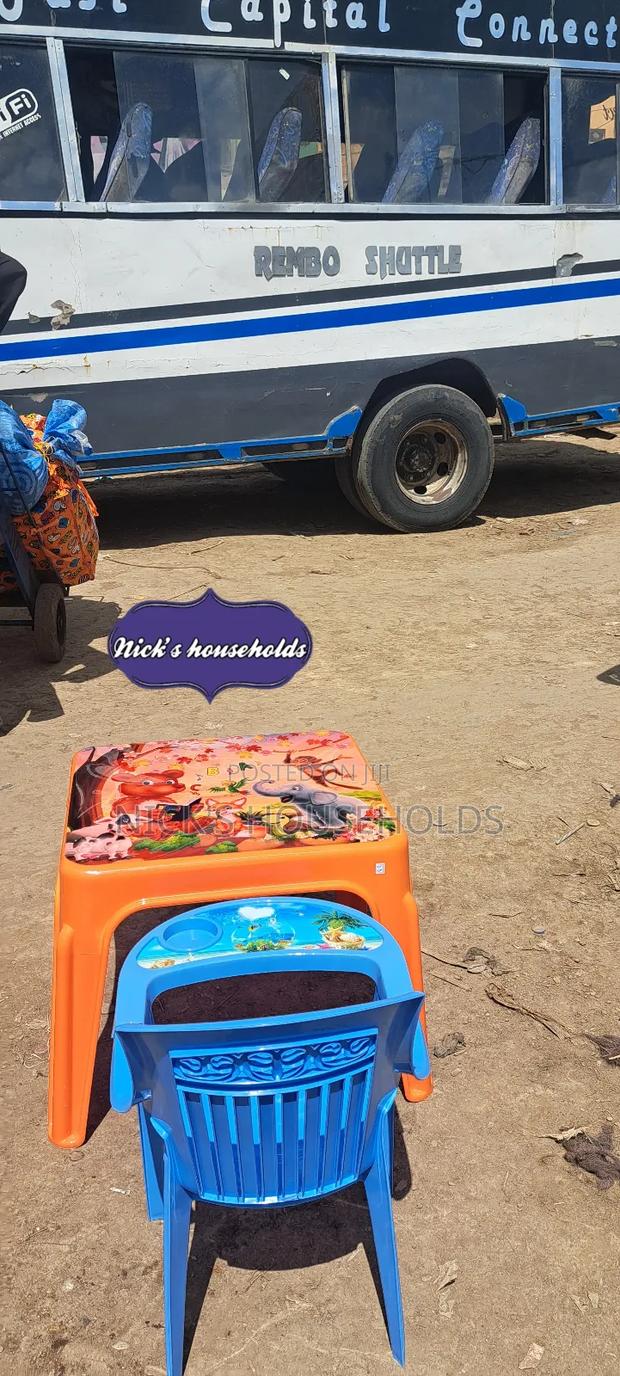 Orange and Blue Plastic Table and Plastic Chair - main view