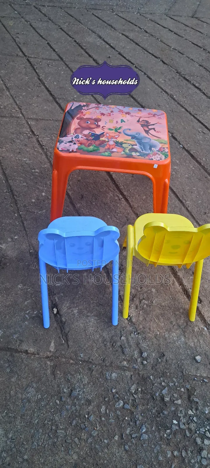 Yellow Blue and Orange Kids Plastic Chair and Plastic Table