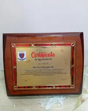 Rectangular Wooden Award With Gold Plate