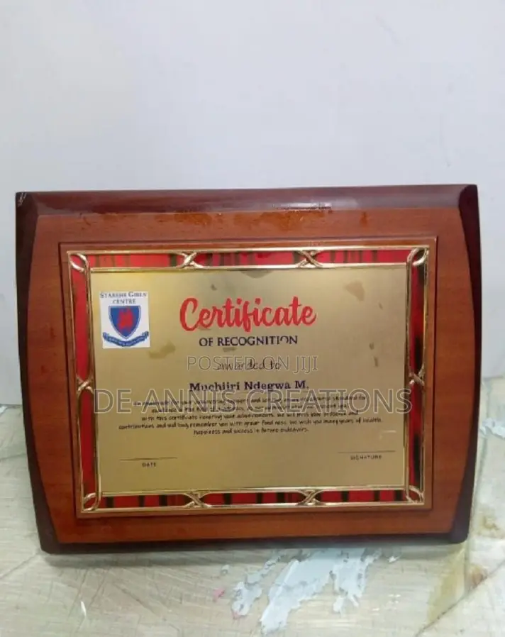 Rectangular Wooden Award With Gold Plate