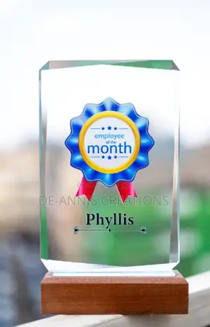 Glass Award With Wooden Base