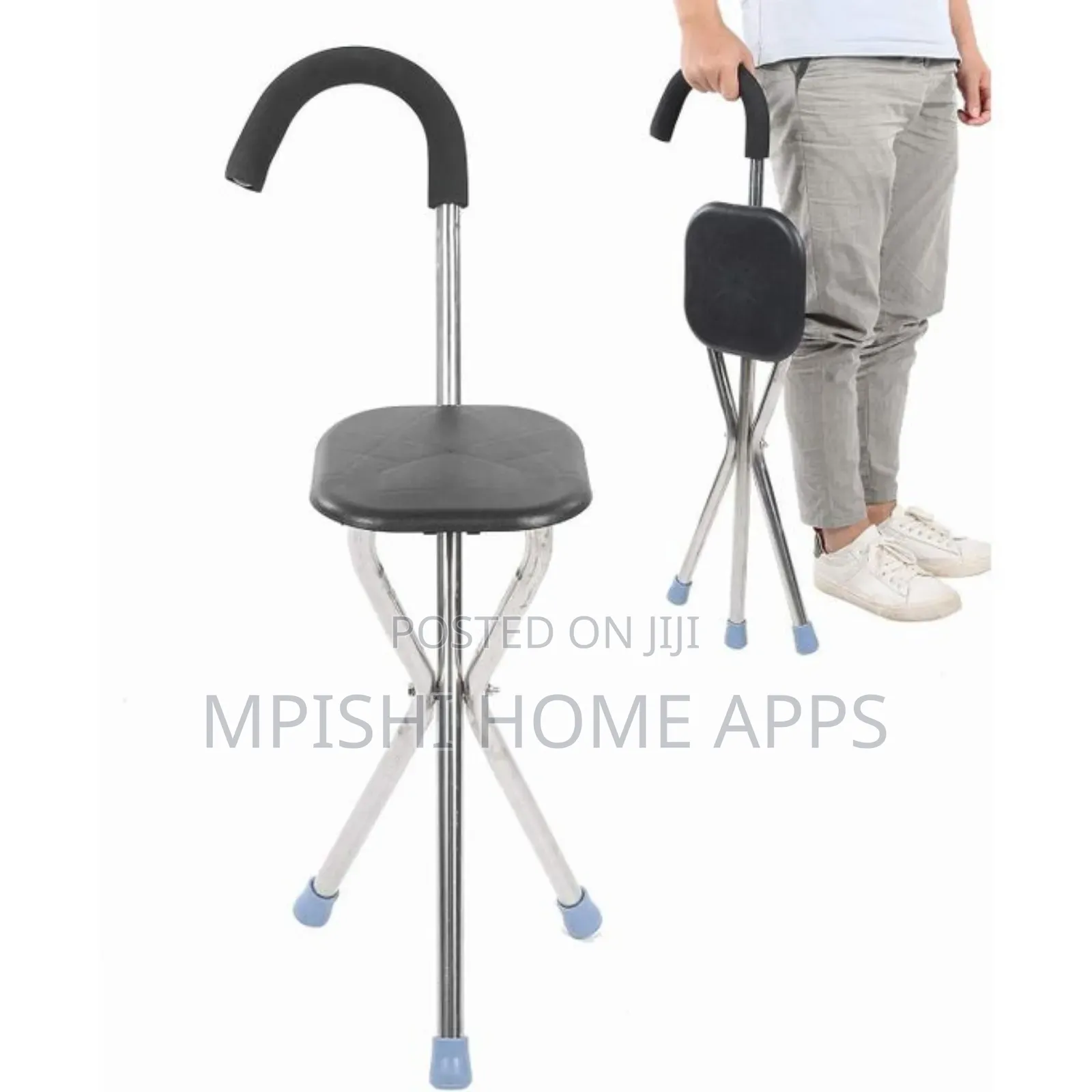 2 in 1 Folding Elderly Walking Stick Cane With Stool