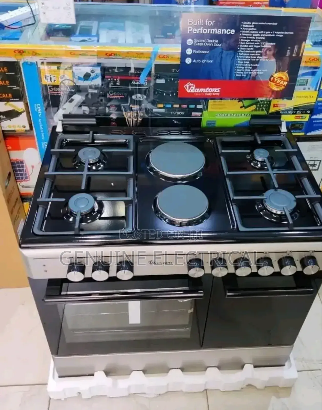 Free Standing Cooker 4g+2e (Ramtons) 60 by 90, Silver- New