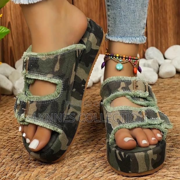 Denim Wedge Sandals - main view
