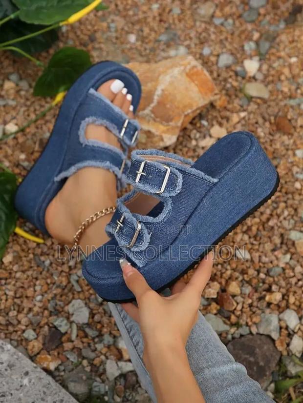 Denim Wedge Sandals - thumbnail 2