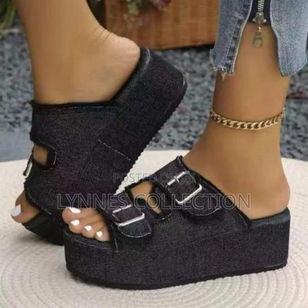 Denim Wedge Sandals - thumbnail 3