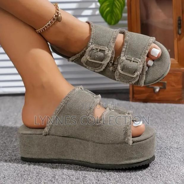 Denim Wedge Sandals - thumbnail 4