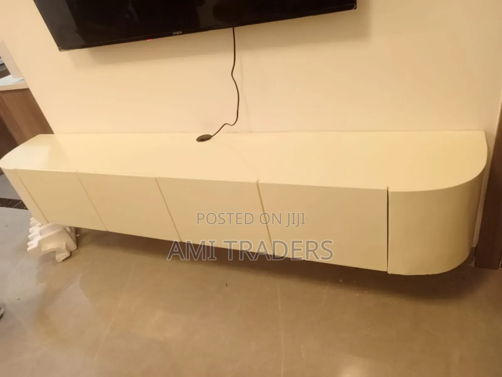 White Curved Floating Tv Stand 7ft