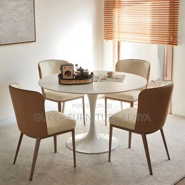Dining Tables: Modern White Stone Round Dining Table