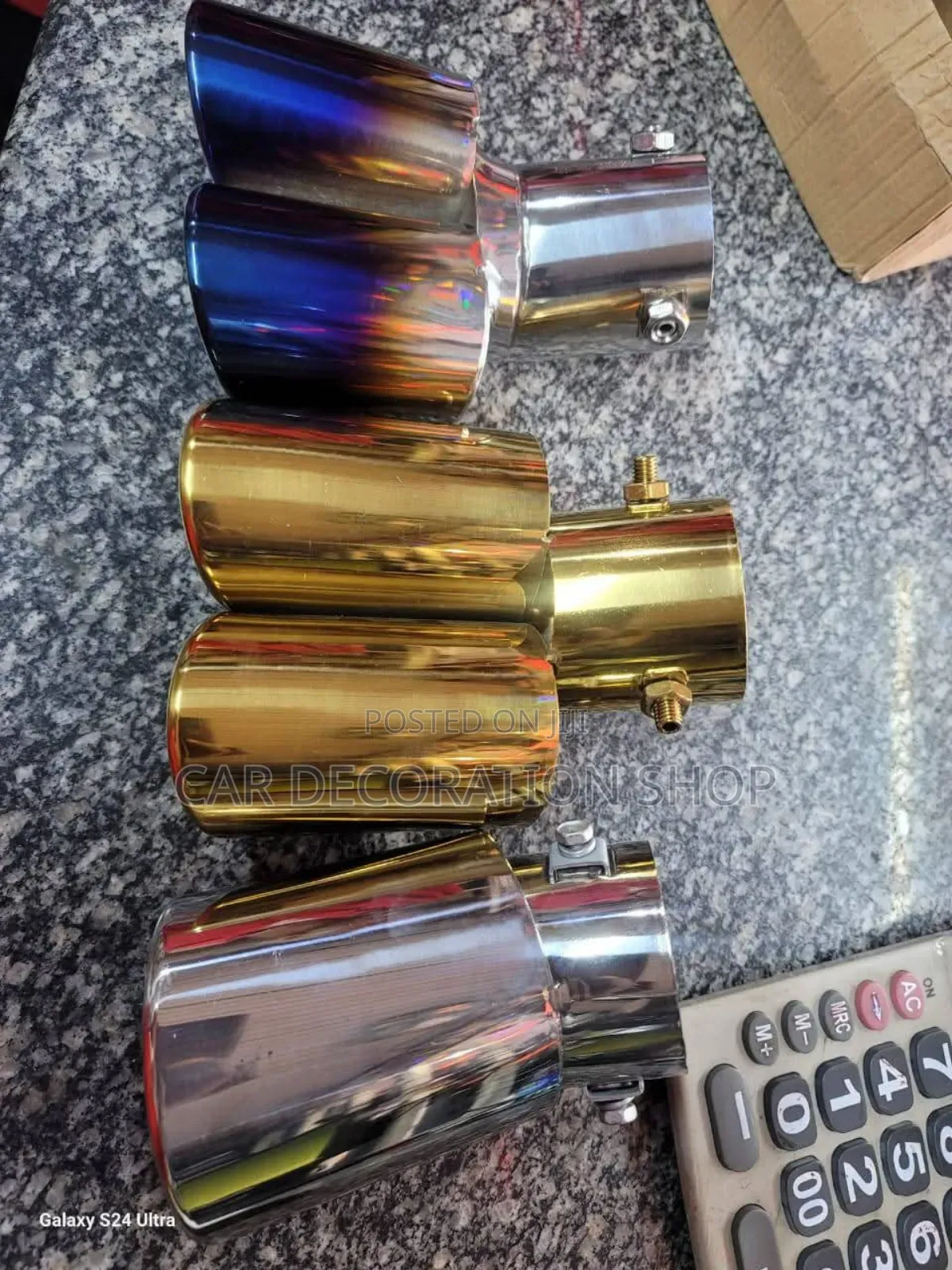 Mini Double Exhaust Tip in Blue,Gold