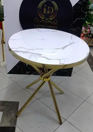 Round Marble White Gold Dining Table