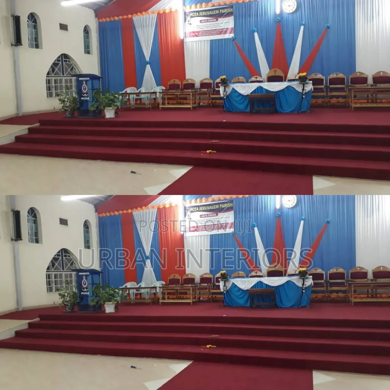 Wall to Wall Maroon Church Carpets. Staired Altar