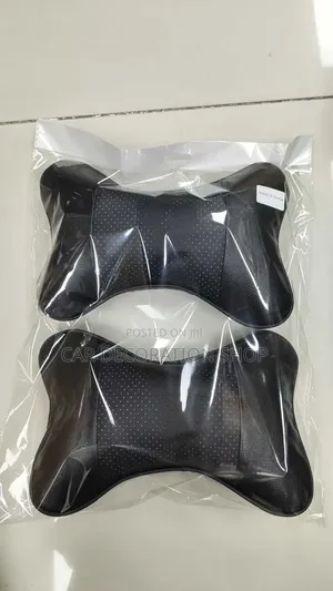 Universal Black Leather Car Seat Comfort Neck Pillow in Pair