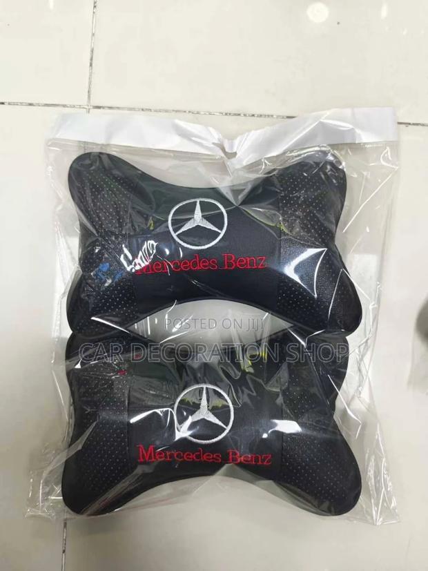 Mercedes Black 2pcs Branded Leather Neck Pillows