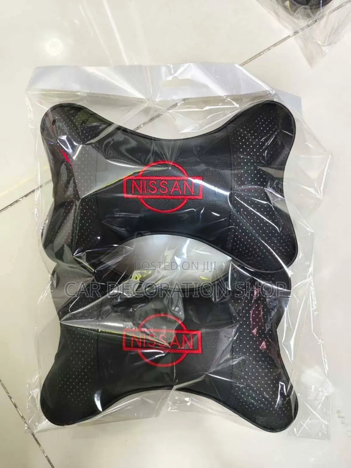 2pcs Nissan Black Leather Neck Pillow