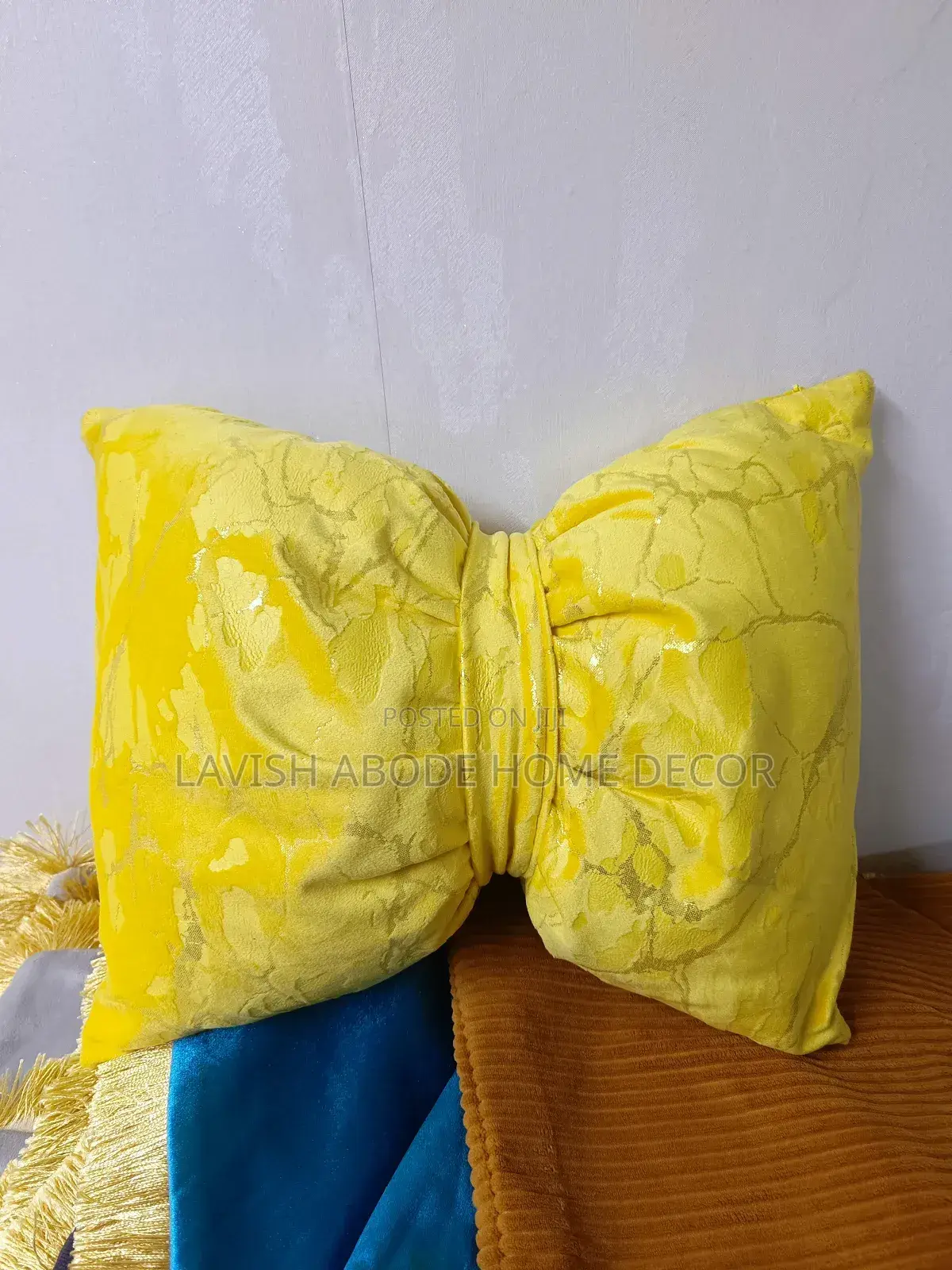 Yellow Marble Bowtie Pillow With Removable Cover