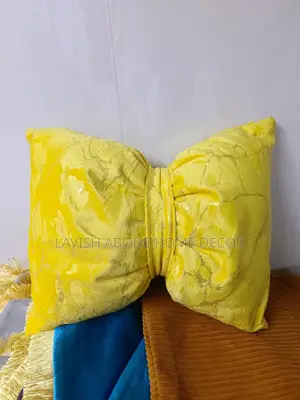 Yellow Marble Bowtie Pillow With Removable Cover