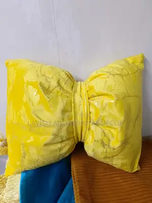 Yellow Marble Bowtie Pillow With Removable Cover