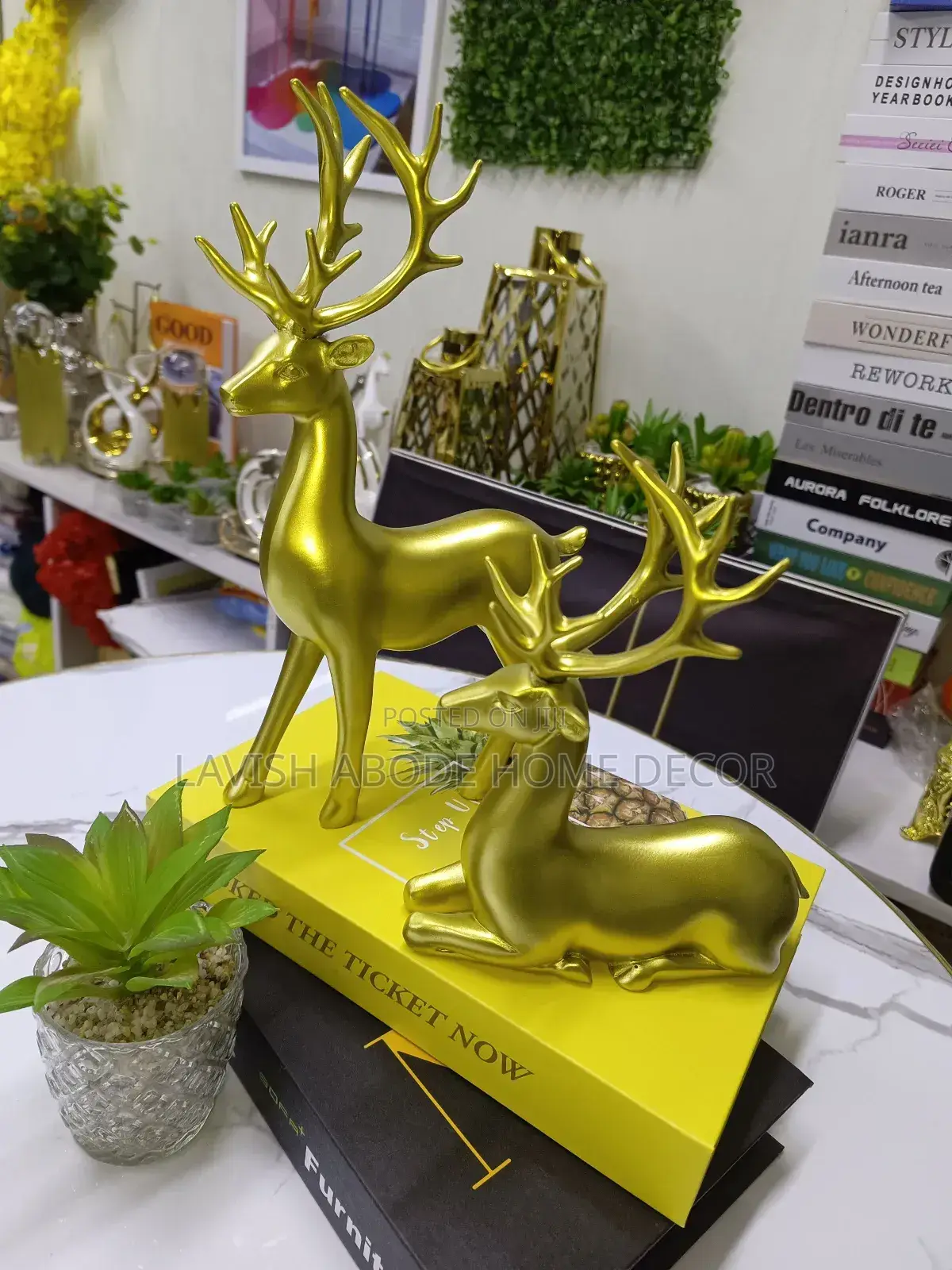 A Pair of Decorative Deers Resin Sculpture