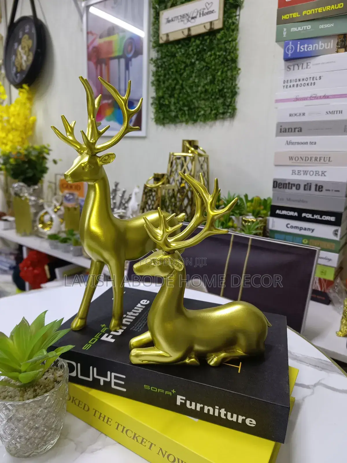 A Pair of Decorative Deers Resin Sculpture