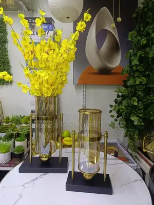 A Pair of Luxury Gold Glass Flower Vases/Candle Holder