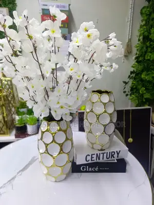 Large White Gold Stylish Flower Vase for Home N Office Decor
