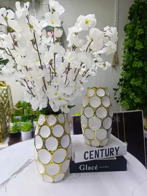 Large White Gold Stylish Flower Vase for Home N Office Decor