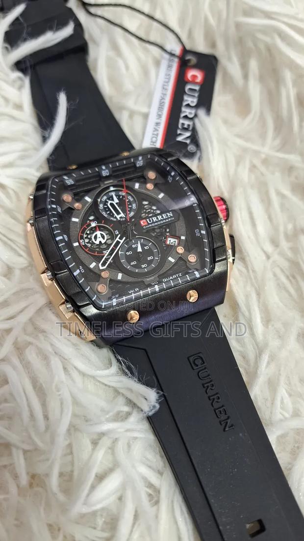 Curren Men Black Rubber Skeleton Watch