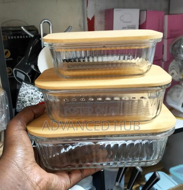 3pc Ribbed Glass Food Storage Containers