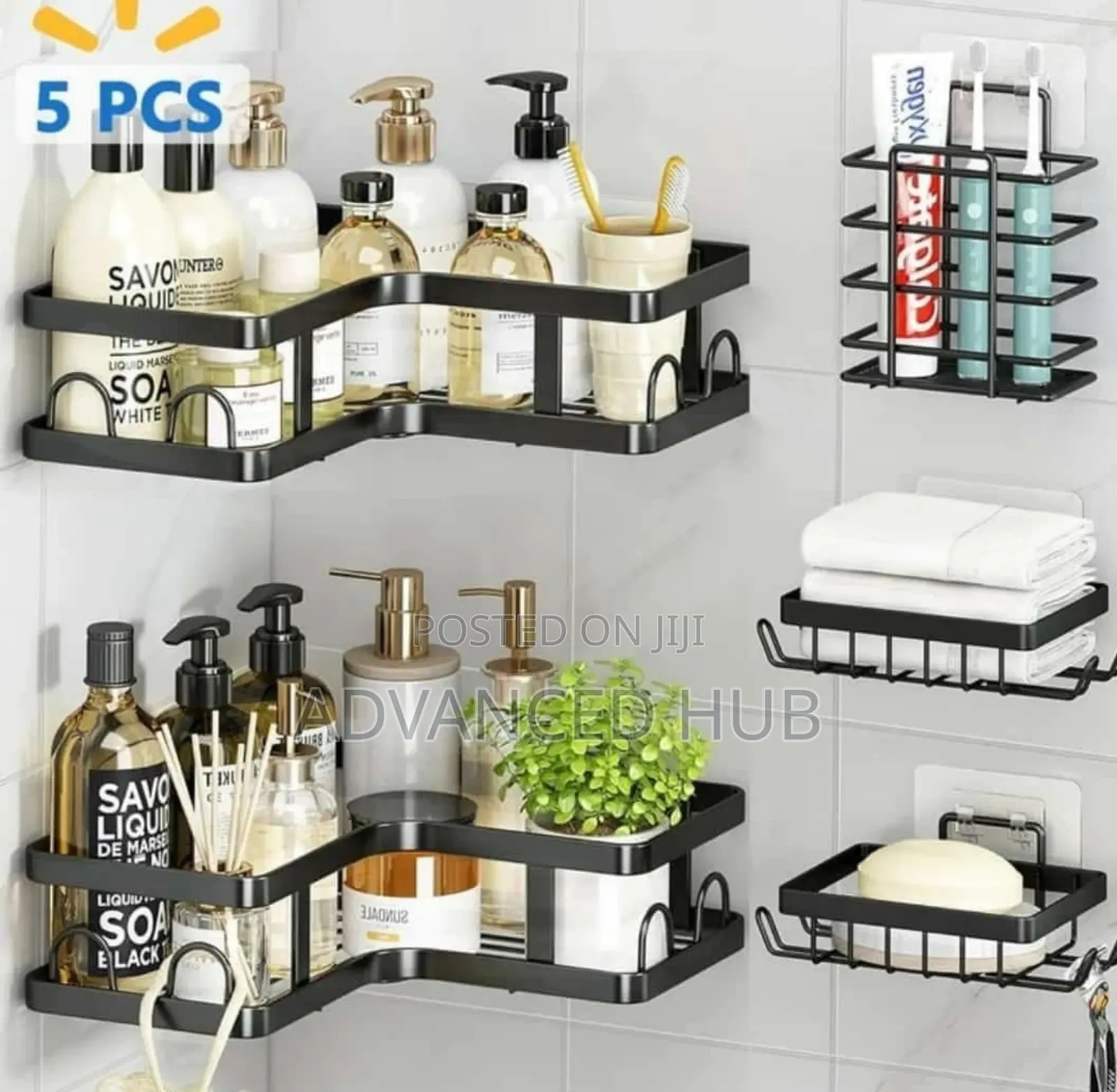 5pcs Set Trisngular Shower Caddy Shelf Multipurpose