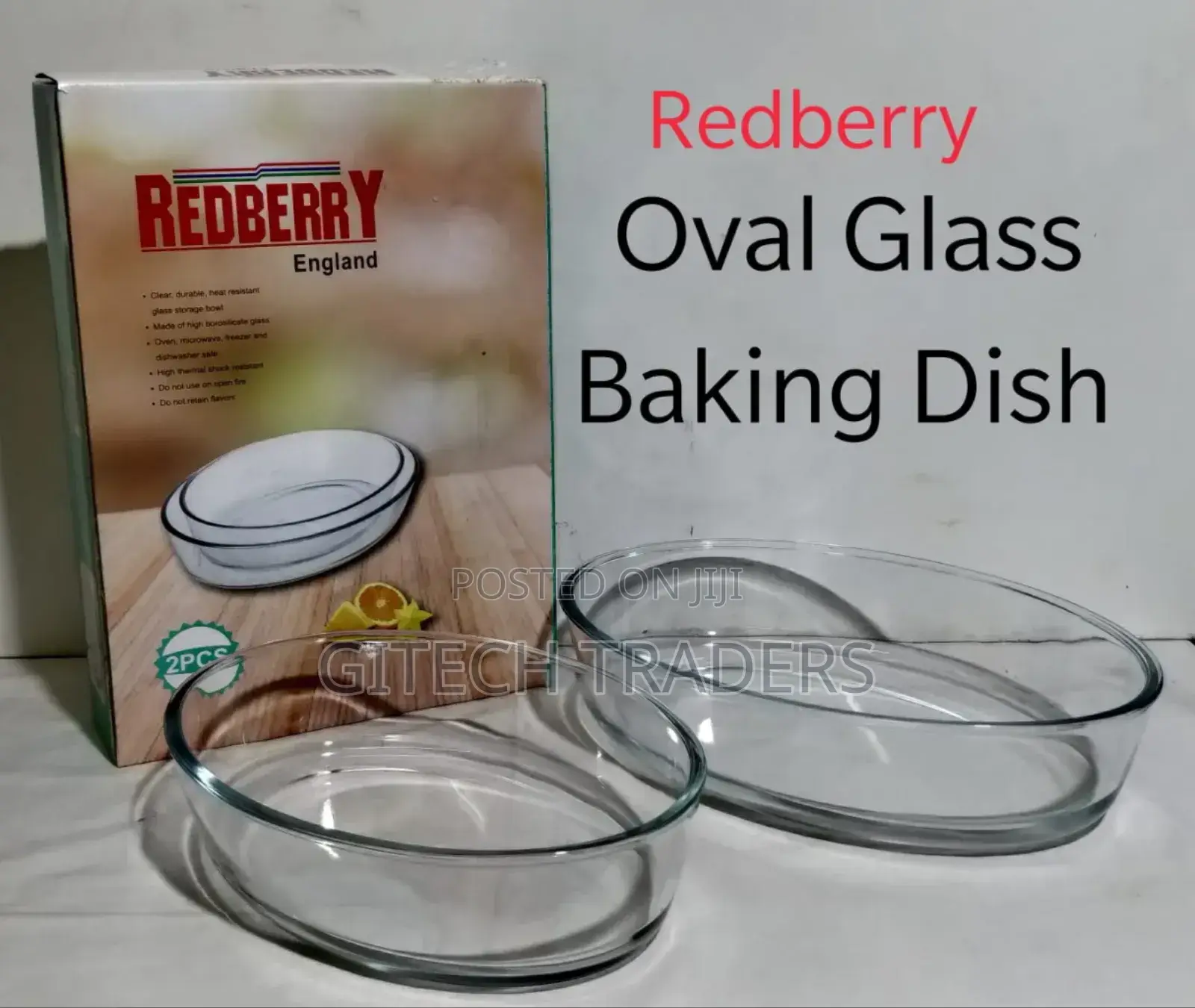 Redberry Glass Oval Baking Dish a Set of 2pcs
1.6/2.4ltrs