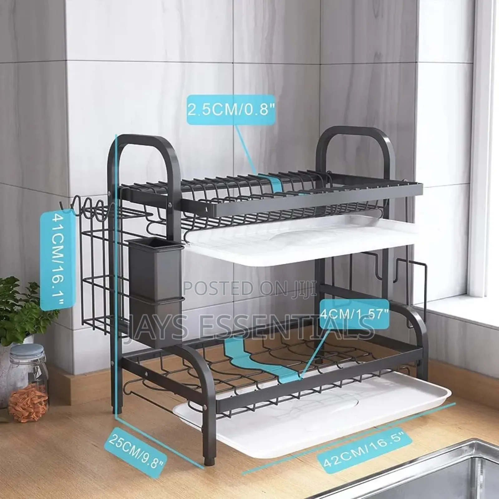 2 Tier Heavy Dish Rack With Chopping Board Holder