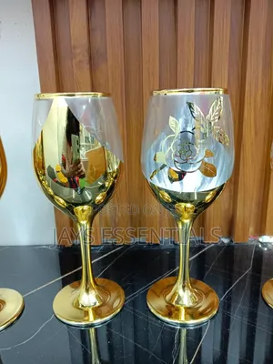 6pc Gold Wine Goblet Glasses