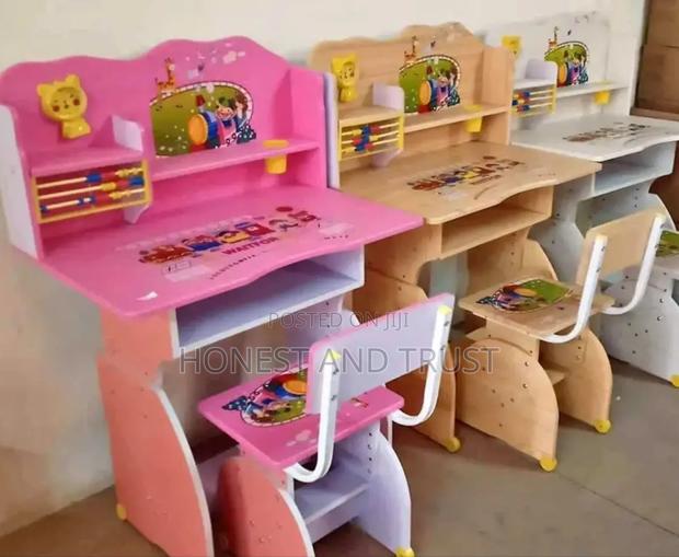 Adjustable Height Kids Study Table and Chair; Pink and Blue - main view