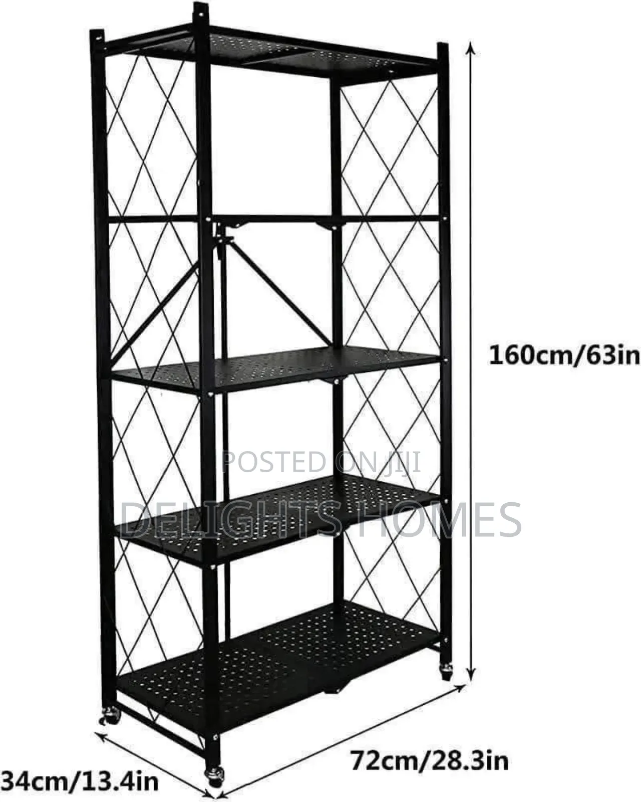 5 Tier Foldable Movable Metallic Storage Rack