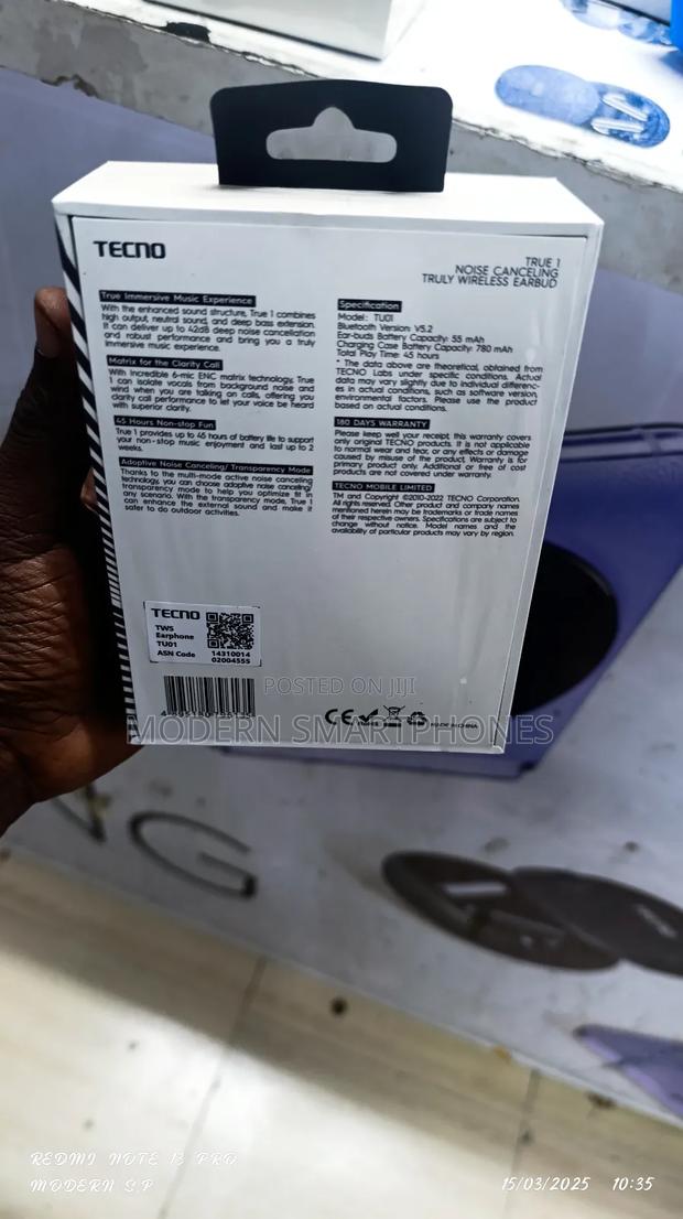Tecno True 1 Noise Cancelling TWS Bluetooth Earphones - thumbnail 3