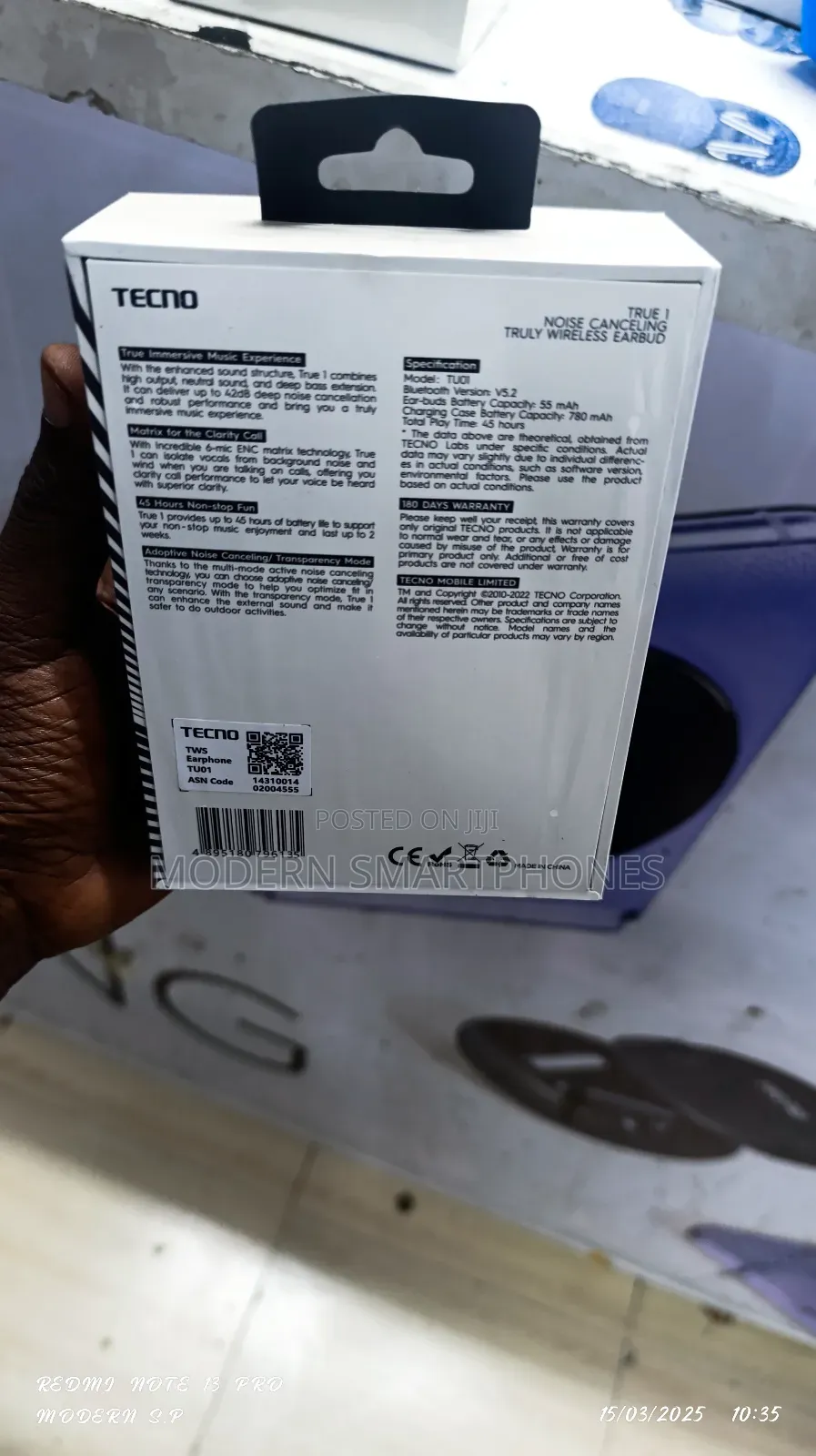 Tecno True 1 Noise Cancelling TWS Bluetooth Earphones