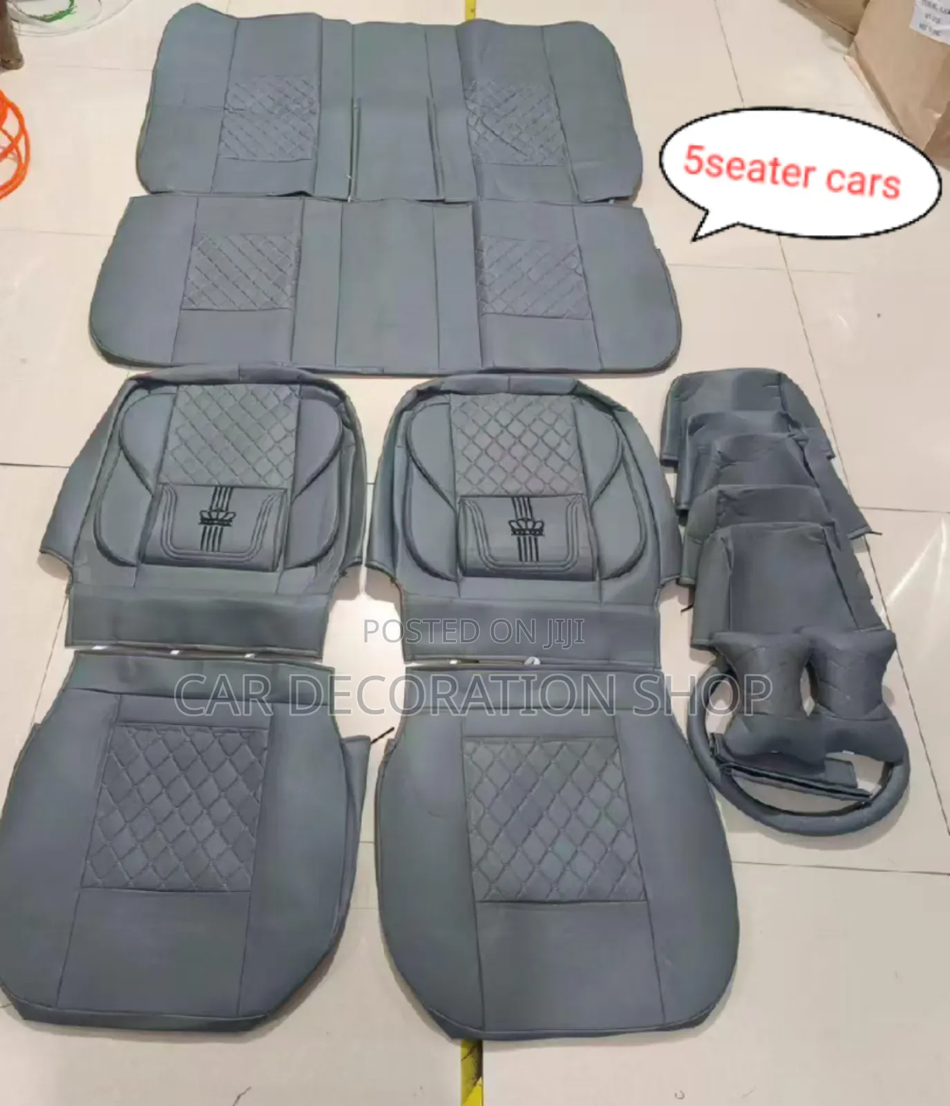 Grey 5seater Seat Covers With Steering, 2pillow, 2belt Pad