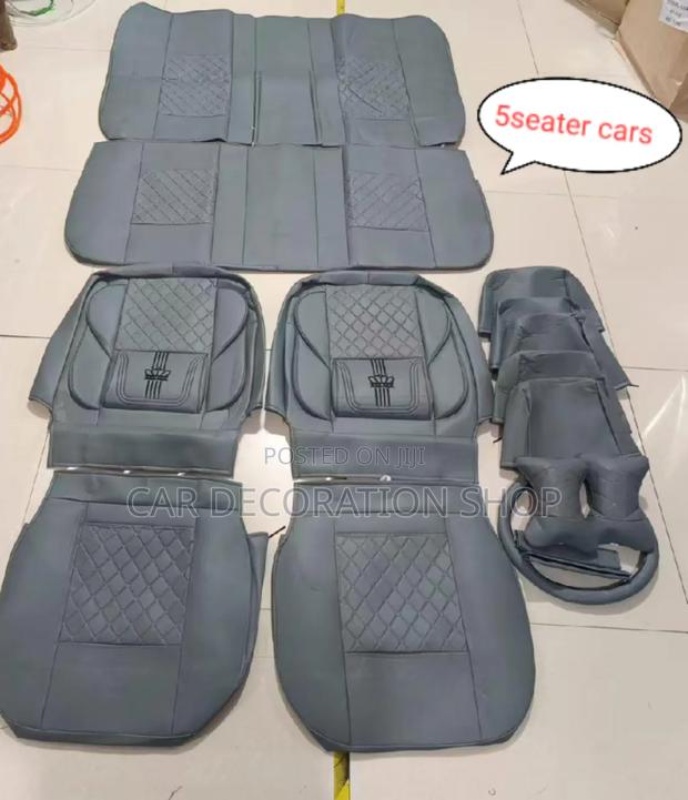 Grey 5seater Seat Covers With Steering, 2pillow, 2belt Pad