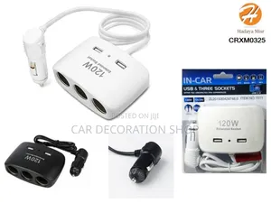 White or Black Car Triple Extender Cigar Socket With 2 Usb