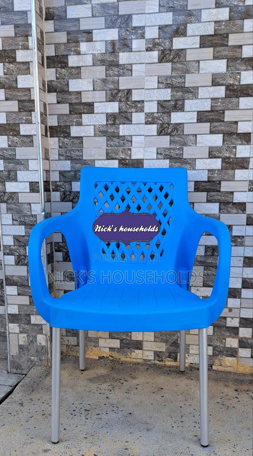 Sky Blue Plastic Chairs, Chairs With Durable Metal Legs