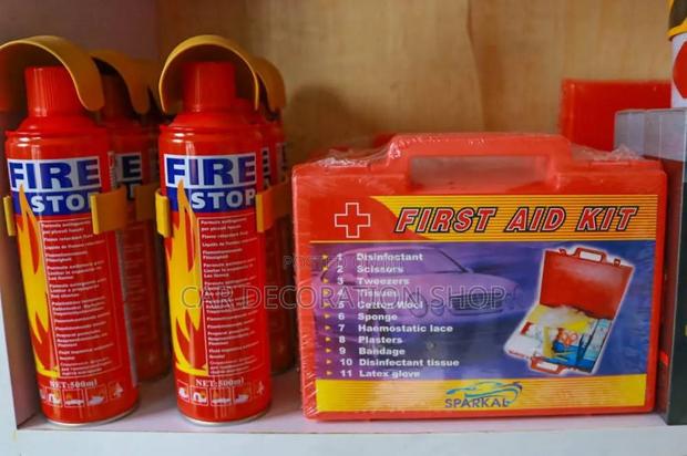 2pc Fire Extinguisher and First Aid Kit Car Life Savers Lit