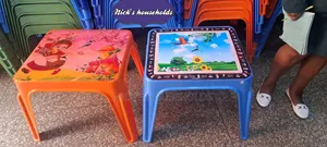 Orange and Blue Children Plastic Tables With a Cartoon Theme