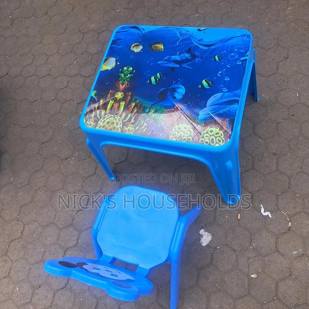 Blue Plastic Kids Chairs and a Table Set - main view