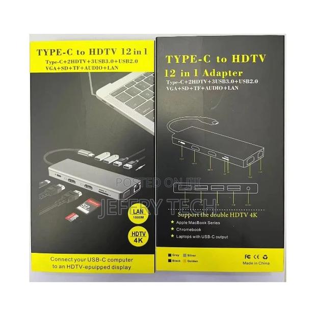 12 in 1 Usb Type C Hub Type-C to 2 Hdmi Vga Adapter Rj45