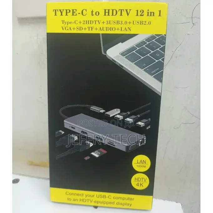 12 in 1 Usb Type C Hub Type-C to 2 Hdmi Vga Adapter Rj45