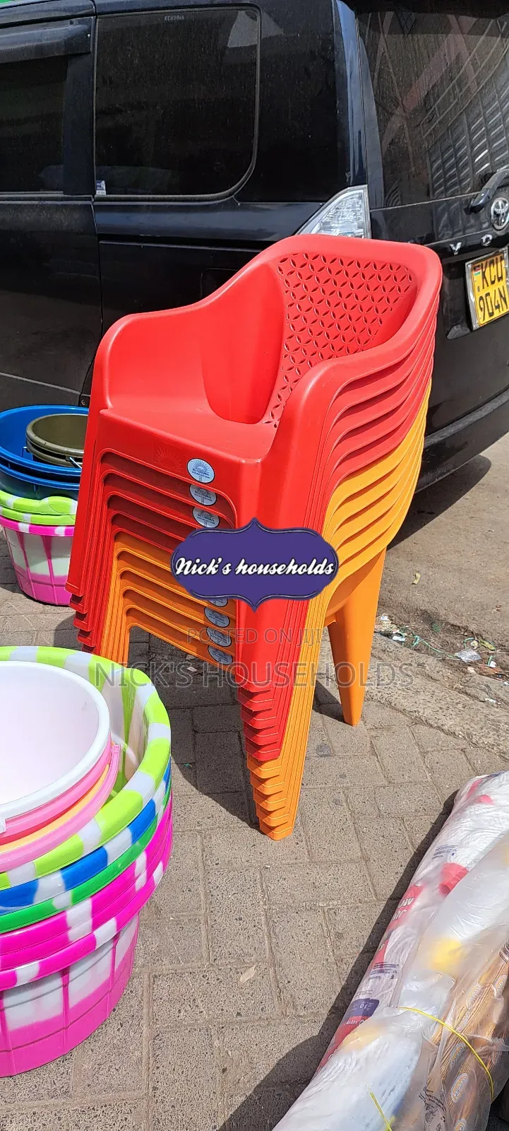 Red, Orange Skyplast Plastic Chairs